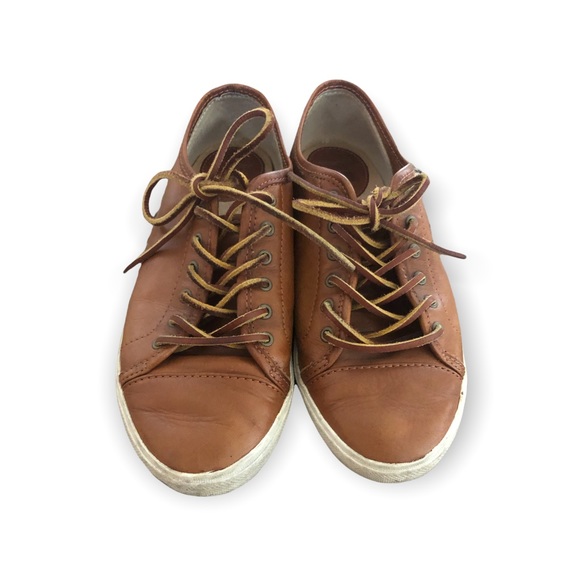 Frye Mindy Low Lace Leather Low Top Sneakers in Cognac - Picture 4 of 7